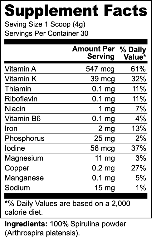 2Tre Organics Organic Spirulina Powder – USDA Certified, Non-GMO | Arthrospira platensis | 8oz Bag