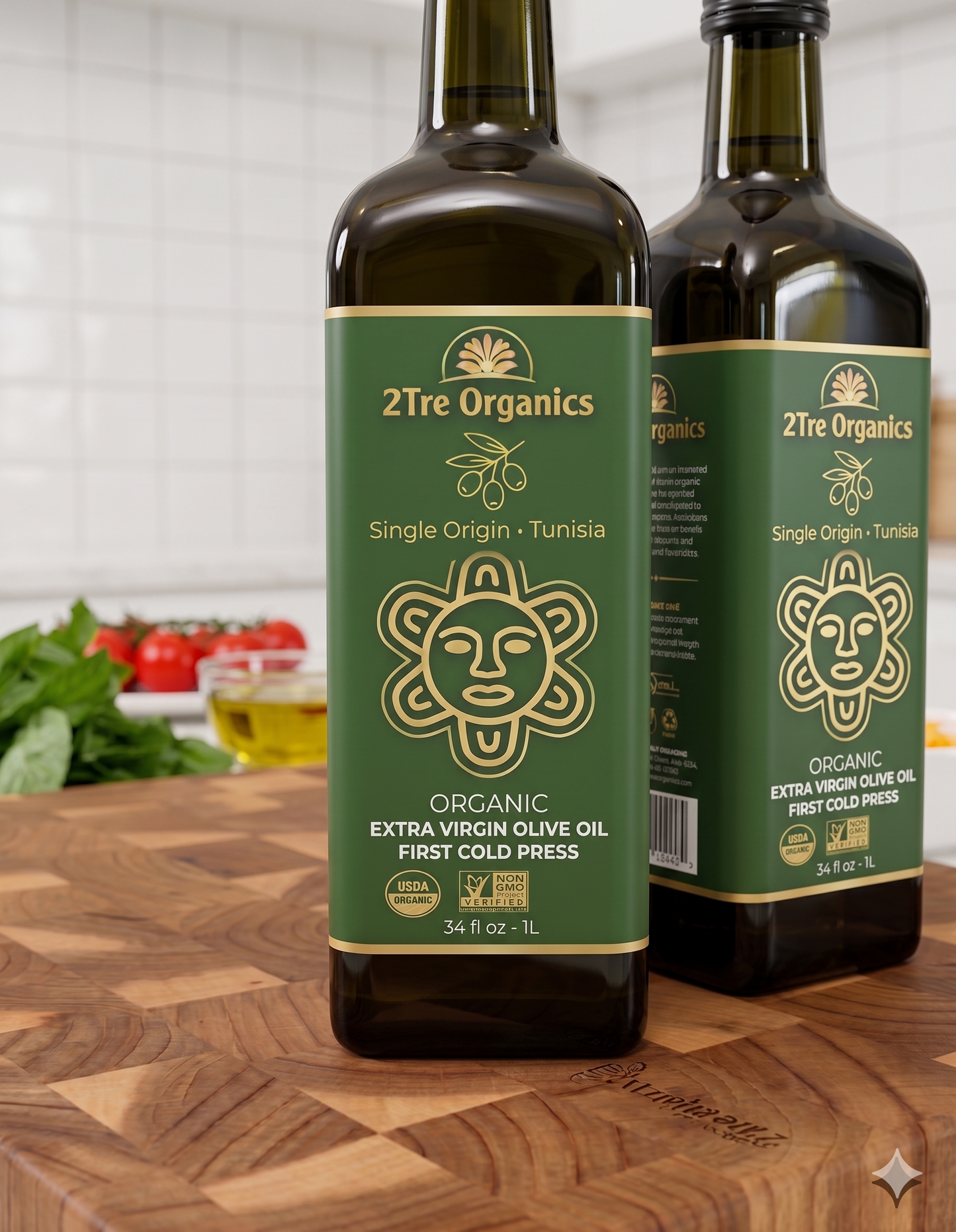 2Tre Organics Organic Extra Virgin Olive Oil — Single Origin Tunisia | First Cold Press | 34 fl oz